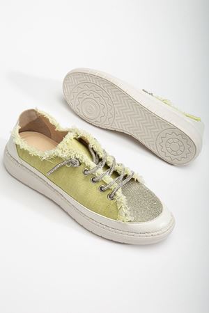 Neva Taşlı Düz Taban Kadın Sarı Kot Sneakers 