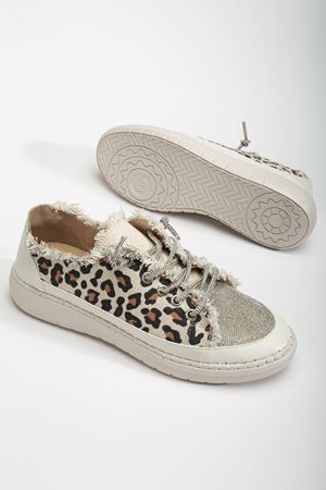 Neva Taşlı Düz Taban Kadın Leopar Kot Sneakers 