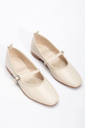 Trew Kadın Bej Bantlı Kemerli Hafif Babet 