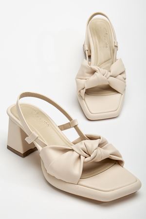 Carlisa Bej Cilt Platformlu Açık Burunlu Kalın Topuklu Ayakkabı  