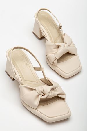Carlisa Bej Cilt Platformlu Açık Burunlu Kalın Topuklu Ayakkabı  