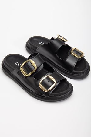 Harmony Çift Tokalı Yumuşak Tabanlı Günlük Siyah Terlik