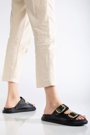 Harmony Çift Tokalı Yumuşak Tabanlı Günlük Siyah Terlik