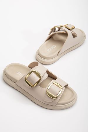 Harmony Çift Tokalı Yumuşak Tabanlı Günlük Bej Terlik 