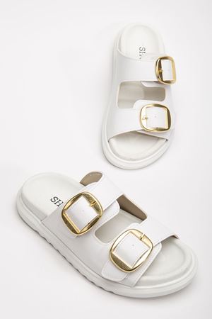 Harmony Çift Tokalı Yumuşak Tabanlı Günlük Beyaz Terlik 