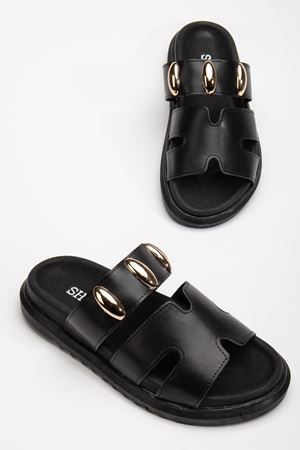 Rens Kadın Yumuşak Tabanlı Toka Detaylı Günlük Siyah Terlik 