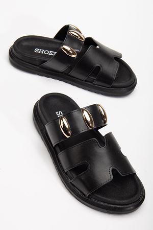 Rens Kadın Yumuşak Tabanlı Toka Detaylı Günlük Siyah Terlik 