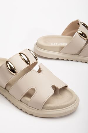 Rens Kadın Yumuşak Tabanlı Toka Detaylı Günlük Bej Terlik 