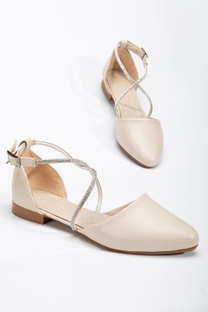 Bee Kadın Bej Cilt Taş Detaylı Ortopedik Babet 