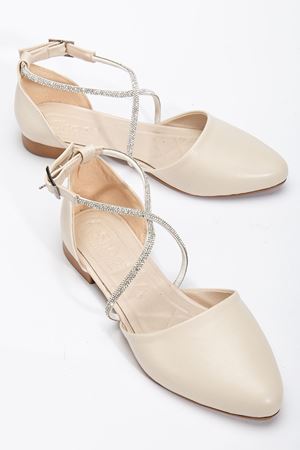 Bee Kadın Bej Cilt Taş Detaylı Ortopedik Babet 