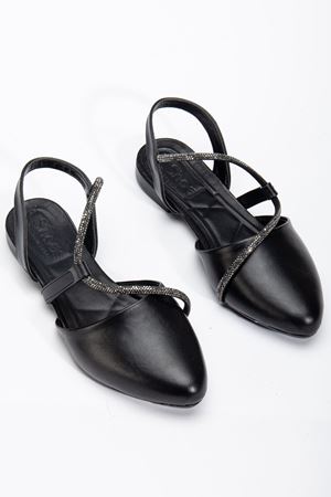 Zowie Kadın Siyah Taşlı Arkası Kapalı Burunlu Ortopedik Babet