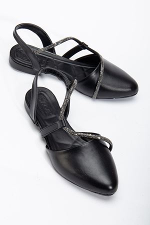 Zowie Kadın Siyah Taşlı Arkası Kapalı Burunlu Ortopedik Babet