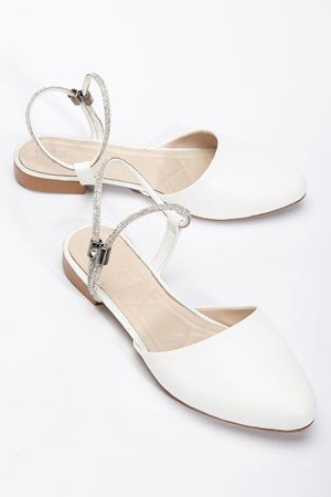 Palmeira Kadın Beyaz Taşlı Arkası Kapalı Burunlu Ortopedik Babet   