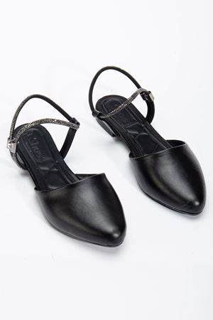 Palmeira Kadın Siyah Taşlı Arkası Kapalı Burunlu Ortopedik Babet  