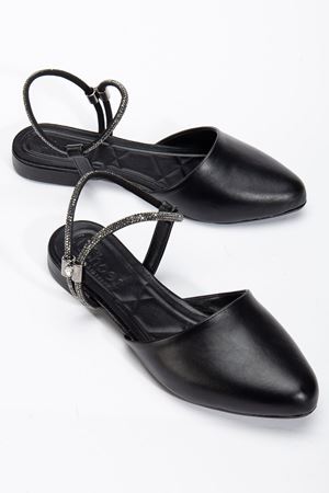 Palmeira Kadın Siyah Taşlı Arkası Kapalı Burunlu Ortopedik Babet  