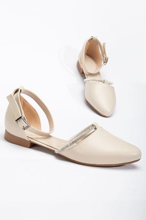 Silver Kadın Bej Taşlı Arkası Kapalı Ortopedik Topuklu Ayakkabı 