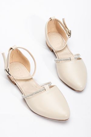 Silver Kadın Bej Taşlı Arkası Kapalı Ortopedik Topuklu Ayakkabı 