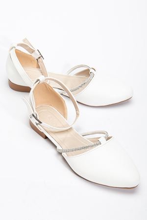 Silver Kadın Beyaz Taşlı Arkası Kapalı Ortopedik Topuklu Ayakkabı 