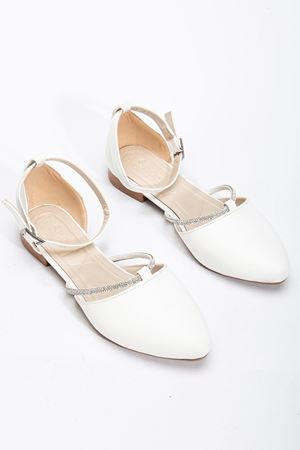 Silver Kadın Beyaz Taşlı Arkası Kapalı Ortopedik Topuklu Ayakkabı 