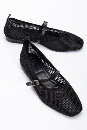  Luan Siyah Kadın Fileli Tek Bantlı Rahat Ergonomik Babet Yumuşak Taban