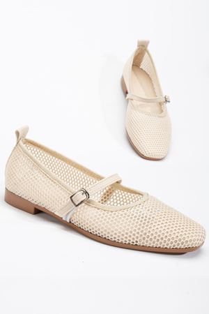  Luan Bej Kadın Fileli Tek Bantlı Rahat Ergonomik Babet Yumuşak Taban 