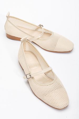  Luan Bej Kadın Fileli Tek Bantlı Rahat Ergonomik Babet Yumuşak Taban 