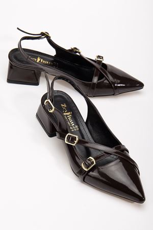 Pary Acı Kahve Rugan Kadın Topuklu Ayakkabı 