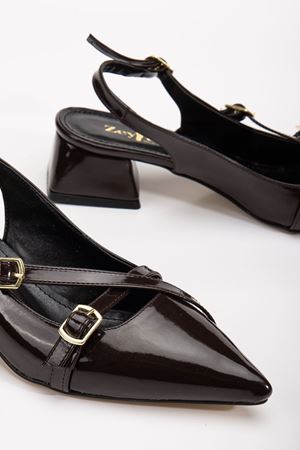 Pary Acı Kahve Rugan Kadın Topuklu Ayakkabı 