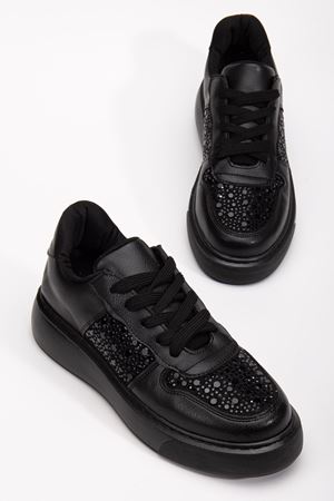 Jessica Kadın Siyah Cilt Taşlı Spor Ayakkabı 