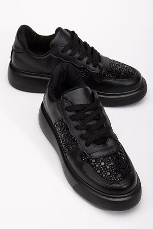 Jessica Kadın Siyah Cilt Taşlı Spor Ayakkabı 