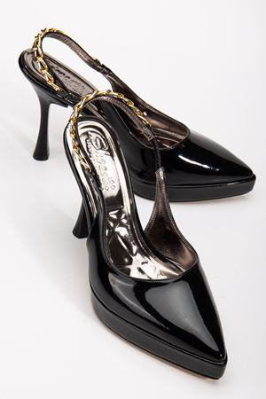 Essie Kadın Siyah Rugan Platformlu Sivri Burunlu Kalın Topuklu Ayakkabı