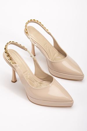 Essie Kadın Nude Rugan Platformlu Sivri Burunlu Kalın Topuklu Ayakkabı