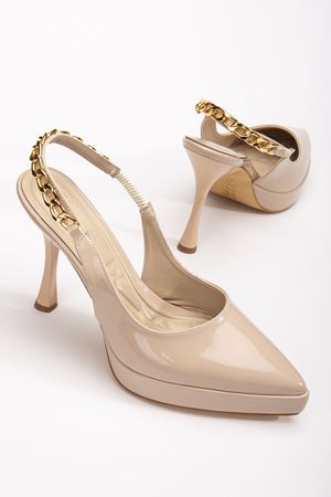 Essie Kadın Nude Rugan Platformlu Sivri Burunlu Kalın Topuklu Ayakkabı