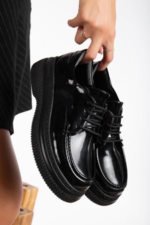  Cuesta Kadın Siyah Rugan Günlük Ortopedik Taban Oxford Ayakkabı