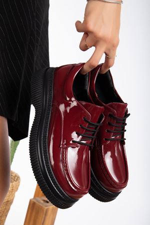  Cuesta Kadın Bordo Rugan Günlük Ortopedik Taban Oxford Ayakkabı 