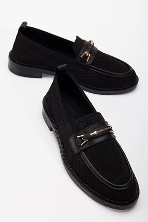 Stony Kadın Siyah Günlük Ortopedik Zincir Detaylı Babet  