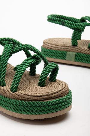 Bless Kadın Yeşil Günlük Rahat Taban Hasır Sandalet Terlik  