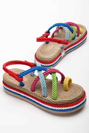 Bless Kadın Çok Renkli Günlük Rahat Taban Hasır Sandalet Terlik  