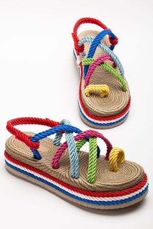 Bless Kadın Çok Renkli Günlük Rahat Taban Hasır Sandalet Terlik  