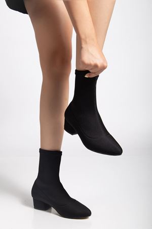 Ferran Kadın Siyah Streç Kalın Topuklu Bot   