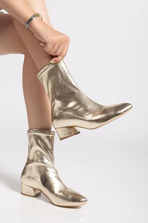 Ferran Kadın Altın Streç Cilt Kalın Topuklu Bot  