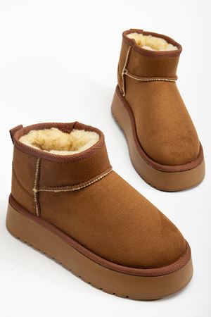  Mini Taba Süet Yarım Bot içi Tüylü Düz Taban Kadın Ayakkabı