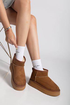  Mini Taba Süet Yarım Bot içi Tüylü Düz Taban Kadın Ayakkabı