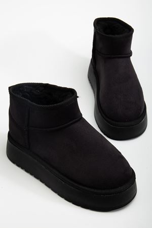  Mini Siyah Süet Yarım Bot içi Tüylü Düz Taban Kadın Ayakkabı  