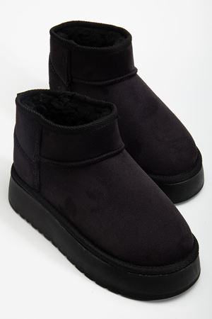  Mini Siyah Süet Yarım Bot içi Tüylü Düz Taban Kadın Ayakkabı  