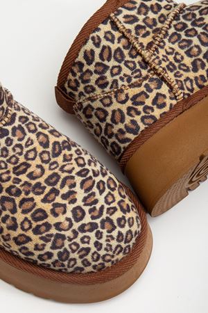  Mini Leopar Süet Yarım Bot içi Tüylü Düz Taban Kadın Ayakkabı 