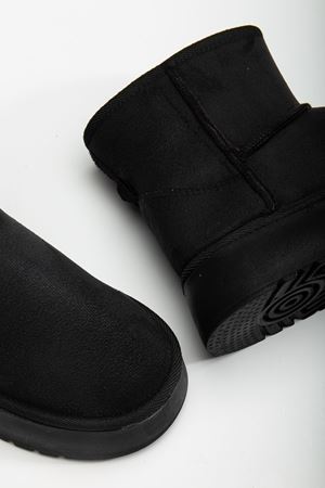  Mini Cırtcırtlı Siyah Süet Yarım Bot içi Tüylü Düz Taban Kadın Ayakkabı  