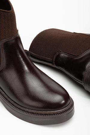 Kadın Kalın Taban Kahverengi Elastik Yan Bantlı Günlük Bot 