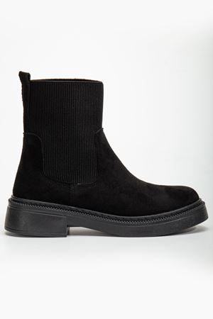 Kadın Kalın Taban Siyah Süet Elastik Yan Bantlı Günlük Bot 