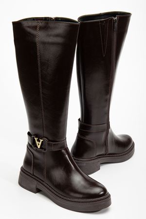 Kadın Acı Kahve Cilt Toka Detaylı Çizme